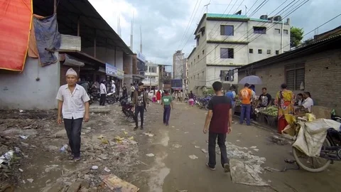 Walking through the streets of Kathmandu after the earthquake Stock Footage 75886764