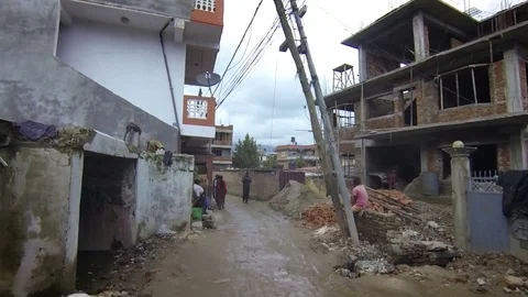 Walking through the streets of Kathmandu after the earthquake 스톡 동영상 75886825