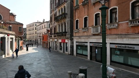 Walking through the streets of the lagoon city at the time of the coronavirus Stock Footage 126207367