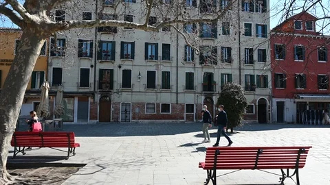 Walking through the streets of the lagoon city at the time of the coronavirus Stock Footage 126643258