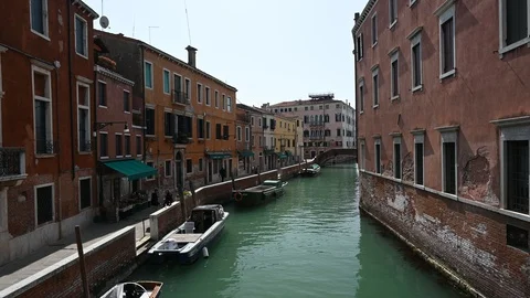 Walking through the streets of the lagoon city at the time of the coronavirus Stock Footage 127229873