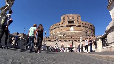 Walking through the streets of Rome. On the bridge and Stock Footage 82057387
