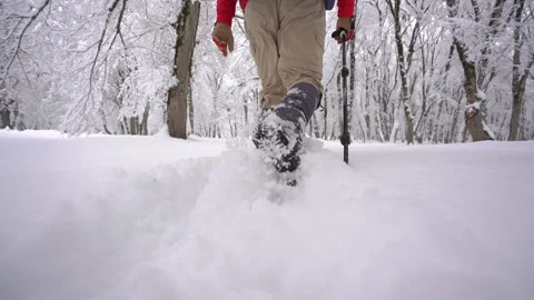 Walking Through Thick Snow – Footsteps Detail Video stock 315880239