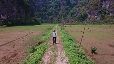 Walking Through the Tranquil Path in Tam Coc, Ninh Binh Stock Footage 281534768