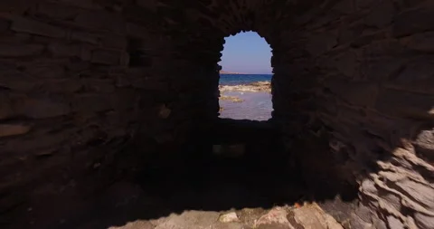 Walking through the tunnel of the castle in Paros island in Greece Stock-Footage 160106072