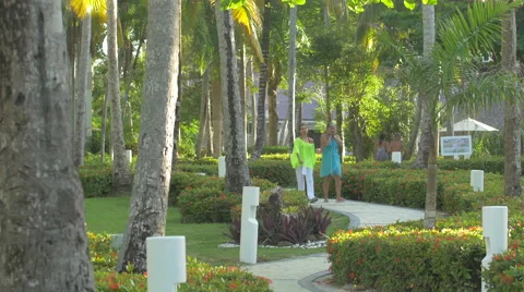 Walking through the Vista Sol Hotel park in The Dominican Republic Stock Footage 50388939