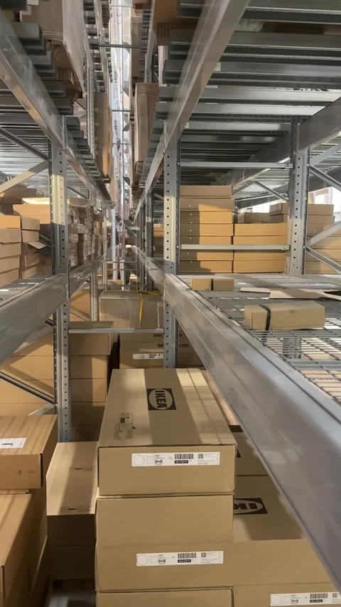 Walking Through Warehouse Aisles in Large Furniture Store Stock Footage 327117256
