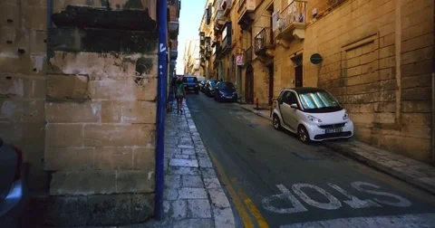 Walking throuh Streets of Valetta Malta 4k Video Stock Footage 80091798