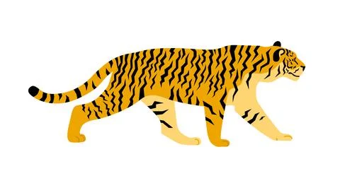 Walking tiger side view. Big wild cat. Symbol of chinese new year. Vector fla Stock Illustration