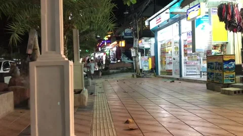 Walking Time-lapse through Main Street in Krabi, Thailand at Night Stock Footage 287231306