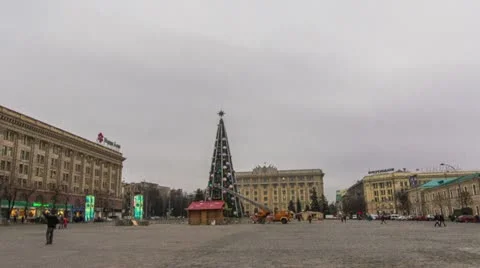 Walking timelapse of the New Year tree decoration Stock Footage 12625301