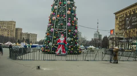 Walking timelapse of the New Year tree Stock Footage 14228685