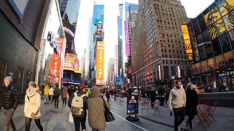 Walking in Times Square with Slight Pan Upwards Stock Footage 124322340