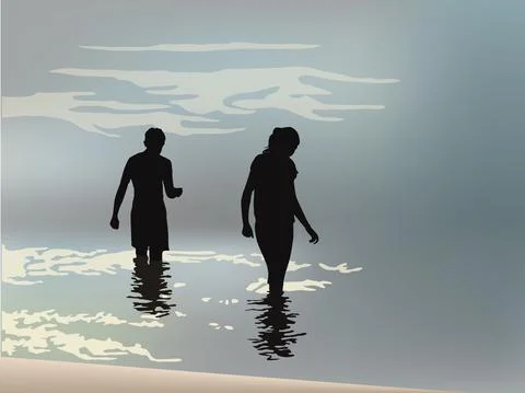 Walking together on the beach Illustrazione stock