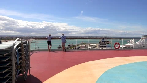 Walking on top of a mega cruise ship Stock Footage 251744700