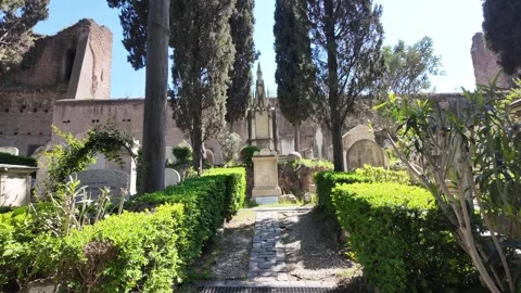 Walking tour view of the Non Catholic Cemetery in Rome Italy Stock Footage 336280709