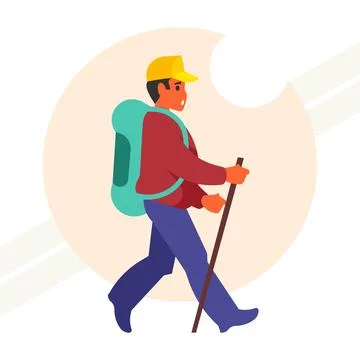 Walking-tourist-with-backpack Stock Illustration