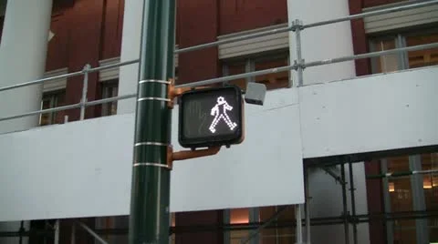 Walking Toward Pedestrian Intersection WalkSign Stock Footage 16436647