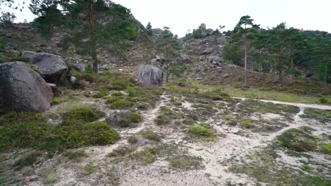 Walking towards the mountain top in Peneda-Gerês National Park Portugal Stock Footage 264090232