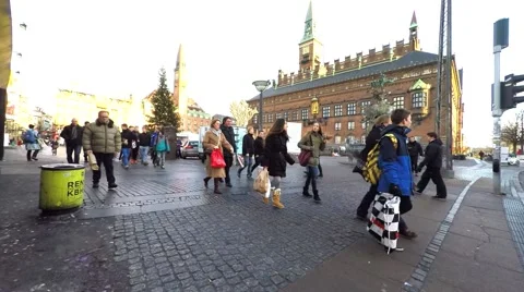 Walking towards the Town Hall Square in Copenhagen Video stock 44793104