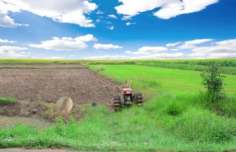 Walking tractor in field Stock Photos