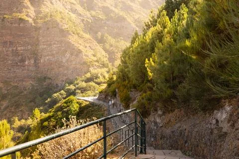 Walking trail at Eira do Serrado in Curral das Freiras. Madeira island, Portugal Stock Photos