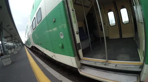 Walking on to train - GO Train - POV - Action camera Stock Footage 68999796