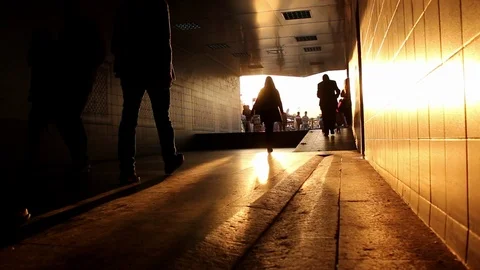 Walking Under the Bridge 1 Stock Footage 94174373