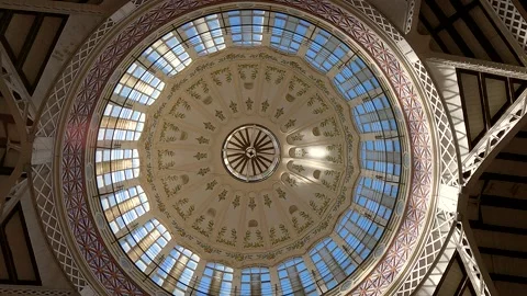 Walking Under The Dome Of Central Market in Valencia, Spain, 4K Stock-Footage 246500407