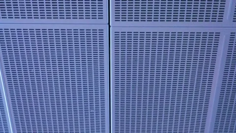 Walking under fluorescent lamps ceiling. Industrial Building. Stock Footage 146568223