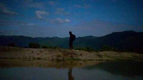 Walking Under Moonlight | Real-Time Peaceful Night Scene Stock Footage 313294596