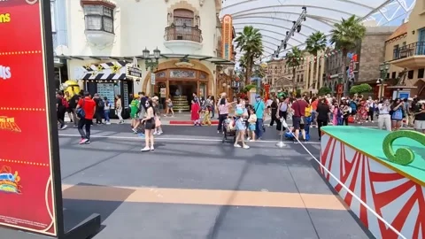 Walking at Universal Studios Singapore Main Street Stock Footage 264940113