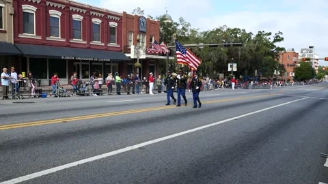 Walking with US Flag Stock Footage 167674176
