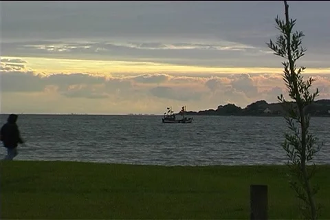 Walking the Waterside Stock Footage 3678491