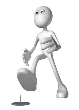 Walking white guy  and tack on the floor - 3d illustration Stock Illustration