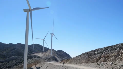 Walking in a wind farm. Stock Footage 220024946
