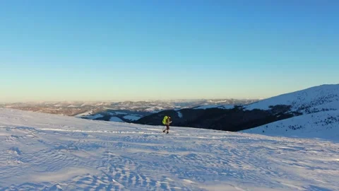 Walking in the winter mountains. Drone shot of winter mountains. Carpathians. Stock Footage 168364106
