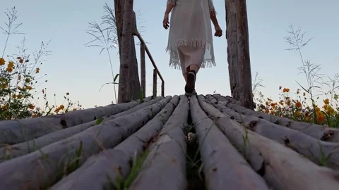 Walking on the wooden bridge Stock Footage 260607756