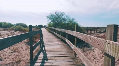 Walking on Wooden Footpath Stock Footage 59708359
