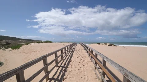Walking on Wooden Footpath Stock Footage 90633701