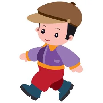 Walking worker in cap and boots, cartoon illustration, isolated object on whi Stock Illustration
