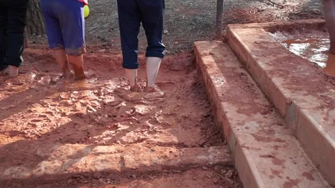 Walking, working, playing in clay Stock Footage 310591663