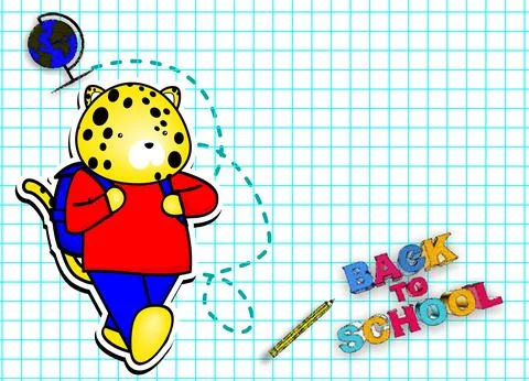 Walking young studet leopard kid cartoon background Illustrazione stock