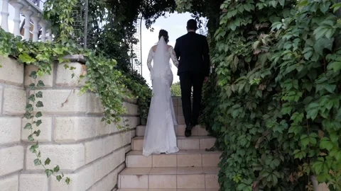 Walking of young wedding couple. Stock Footage 101154296