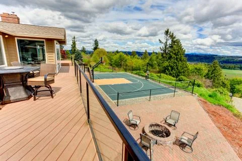 Walkout deck with backyard view Stock Photos
