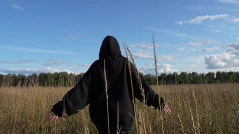 Walks Across the Field Stroking the Spikelets 스톡 동영상 287034968