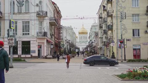 Walks around the Spring city streets. Boulevard overlooking the cathedral. Stock Photos
