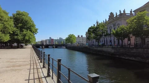 Walkside next to Spree River in Berlin Stock Footage 282189950