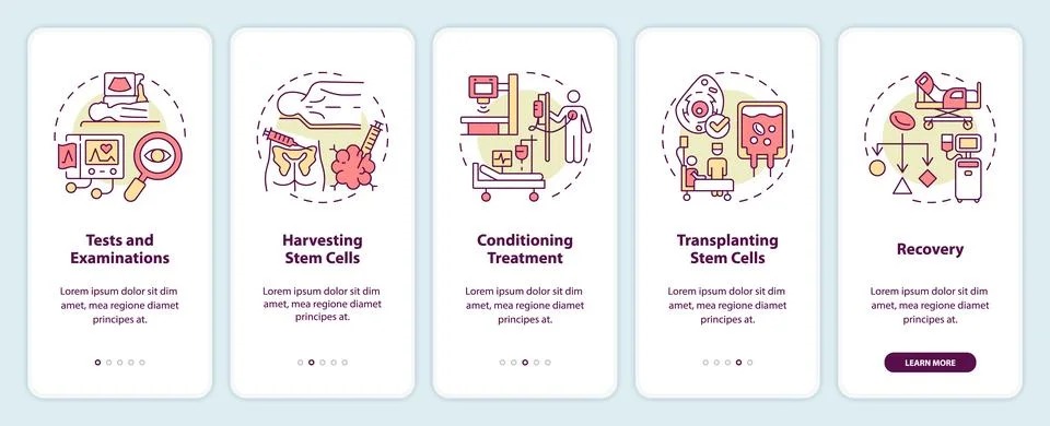 Walkthrough bone marrow transplant with multicolor icons Ilustración de archivo