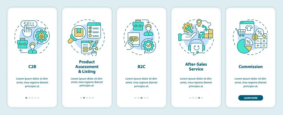 Walkthrough C2C with linear icons concept Ilustración de archivo